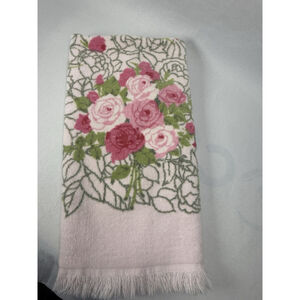 Vintage Lady Pepperell Hand Towel Pink Roses Floral 27” x 15” EUC Cotton MCM